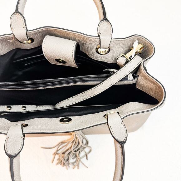 Milly Gray Crossbody Leather Tote Handbag Gray Tassel Front Pocket Details